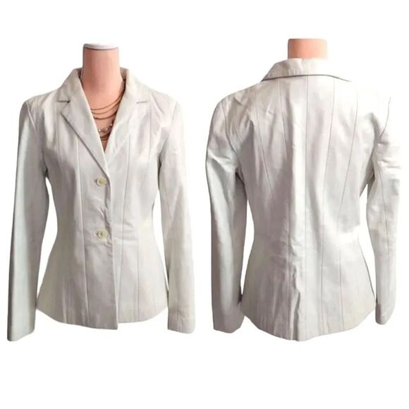 VTG 80s Margaret Godfrey White Leather Patchwork Fitted Jacket Size 6 *Small - Picture 1 of 15